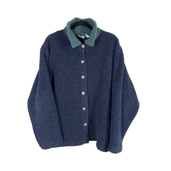 Baxter Wells Jacket Women 2X Blue Fleece Neutral Retro Granny 80s Winter Festive - Picture 1 of 10